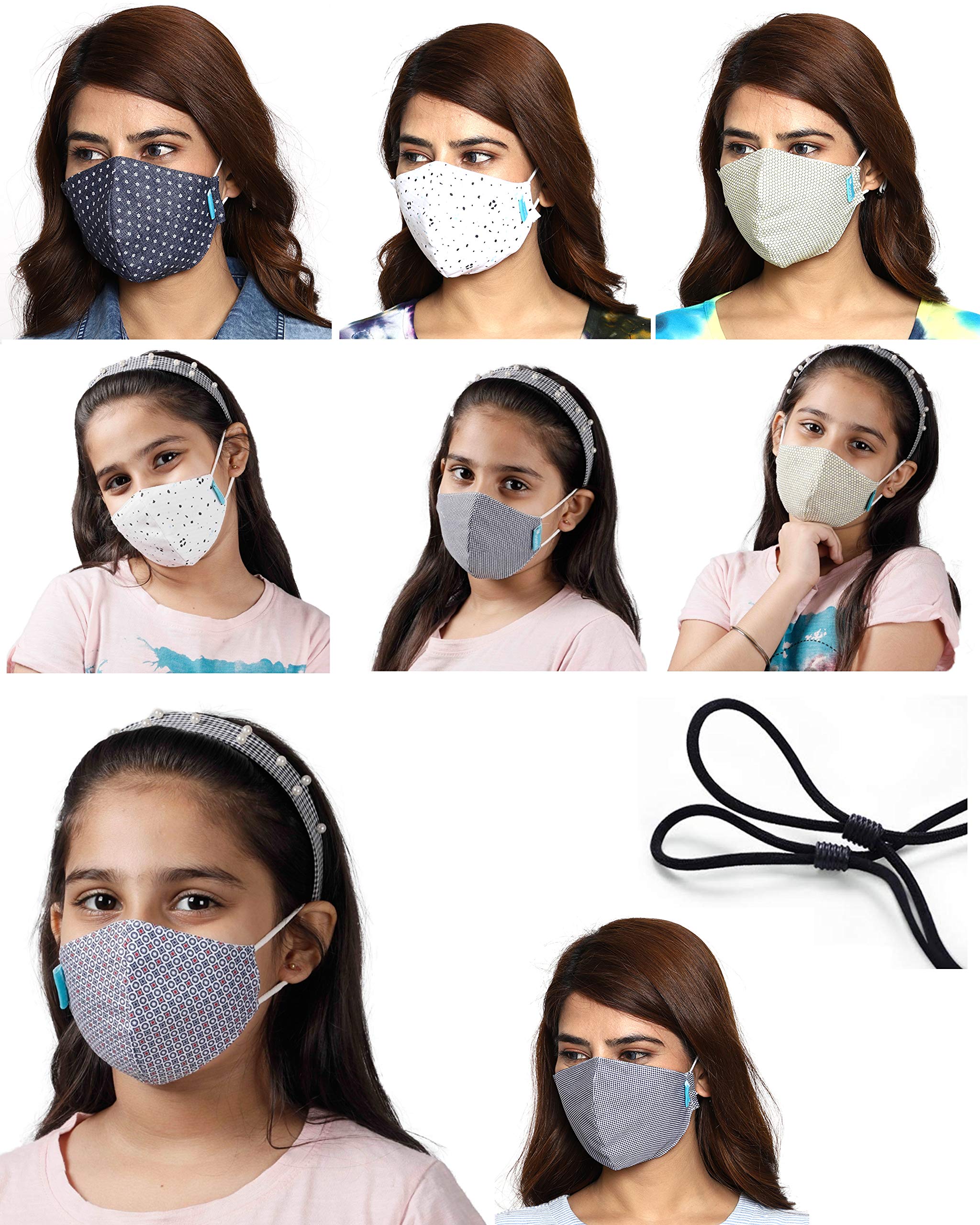 Maple Kid Mask PACK OF 8 FAMILY PACK COMBO Reusable And Washable 3 Layer Printed Cotton Face Mask For Women Men Kids Boys girls Unisex Assorted Free Size-image-32
