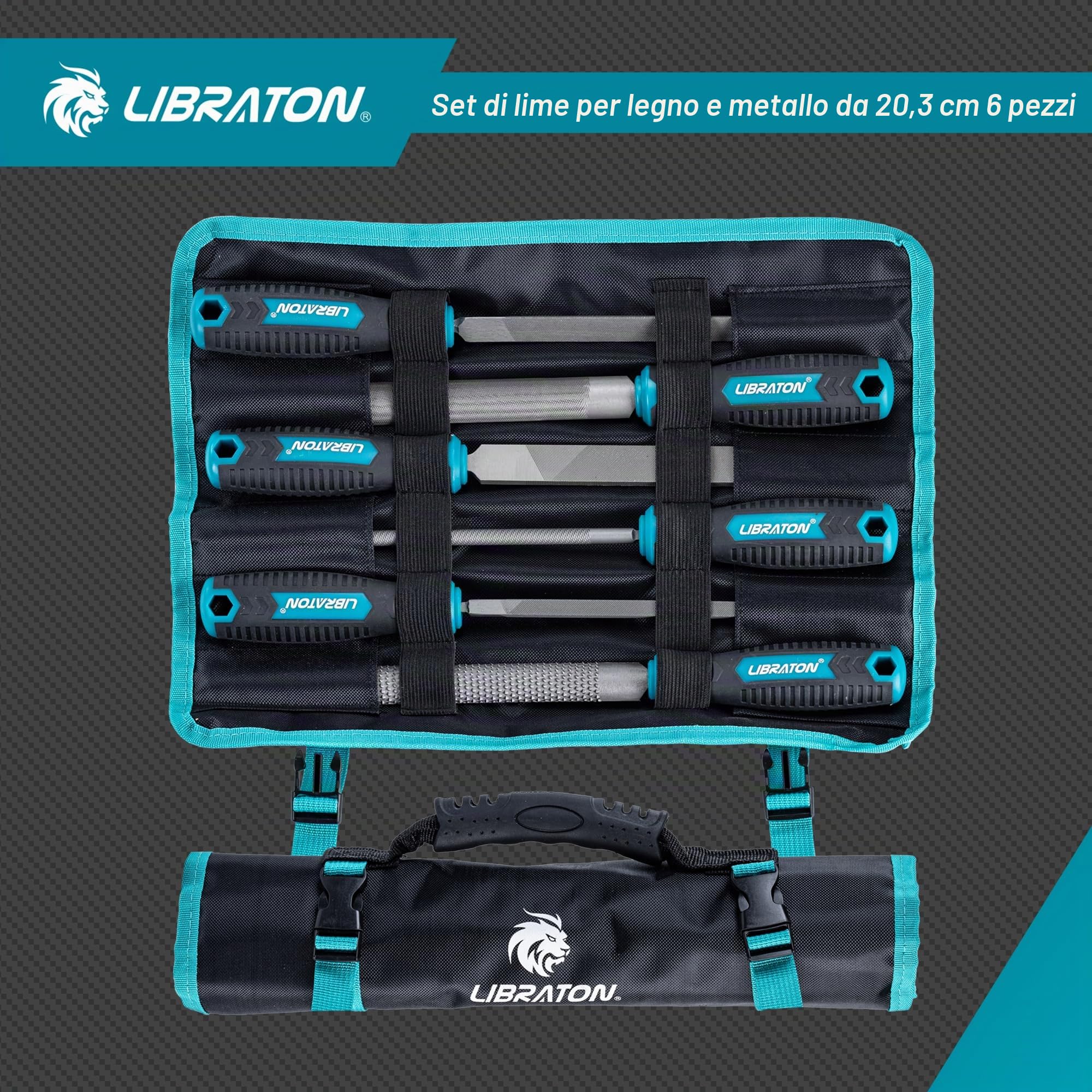 Libraton Lime per Metallo, 6 Pezzi Set di Lima Metalliche, Lime in Acciaio ad Alto Tenore di Carbonio, Strumenti per Lime con Manico in Gomma, Set di Lime Metalliche da 8 Pollici con 1 Raspa per Legno