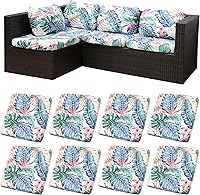 Vista 36 de Juego de 12 fundas de almohada y cojines para exteriores, 8 fundas de asiento + 4 fundas de almohada, fundas elásticas para muebles de patio