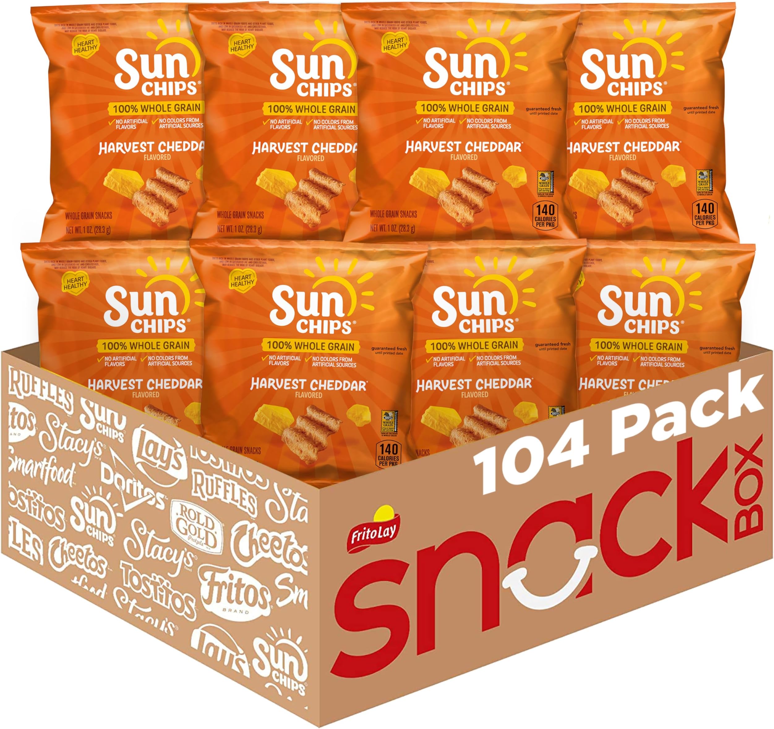 - 100% Whole Grain Chips, Harvest Cheddar, 1 oz Bags, Pack of 104, No Artificial Flavors, No Colors from Artificial Sources