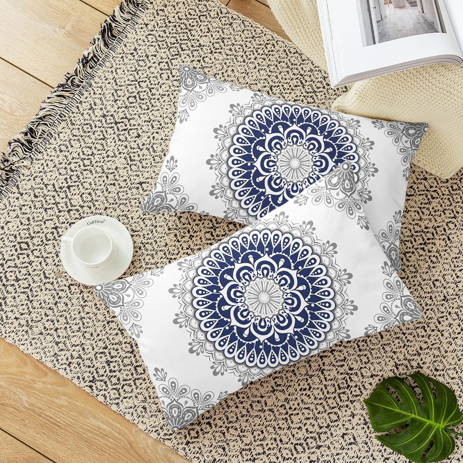 CaliTime Decorative Couch Throw Pillow Covers 20 X 12 Inch Navy Blue Grey image 5