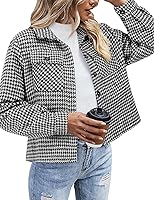 Zeagoo Women's Cropped Flannel Plaid Shacket Jacket - Warm Button-Down Fall Winter Coat Top