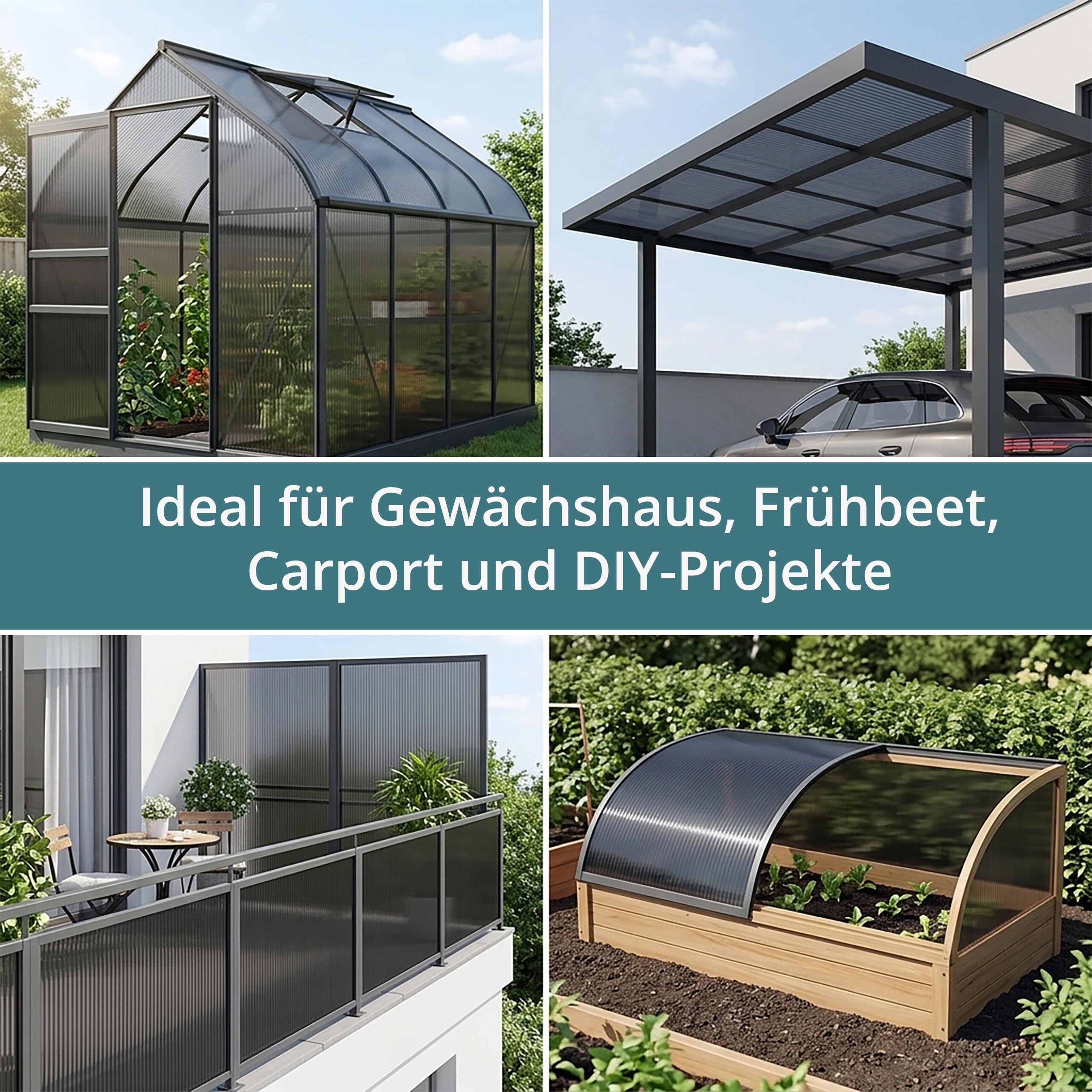 Relaxdays Doppelstegplatten 10er Set, Hohlkammerplatten 6mm, für Gewächshaus, HB: 121x60,5 cm, Polycarbonat, anthrazit