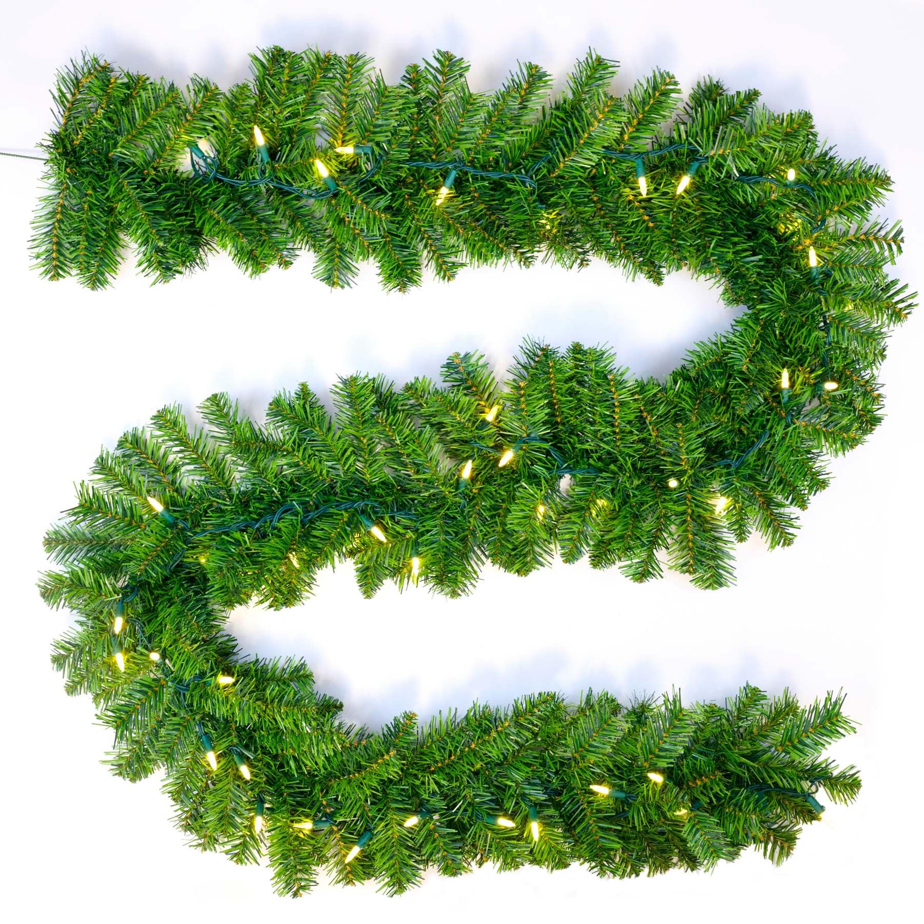 YULETIME 9 Feet Christmas Garland with 50 Count Warm White Faceted Lights, Lighted Artificial