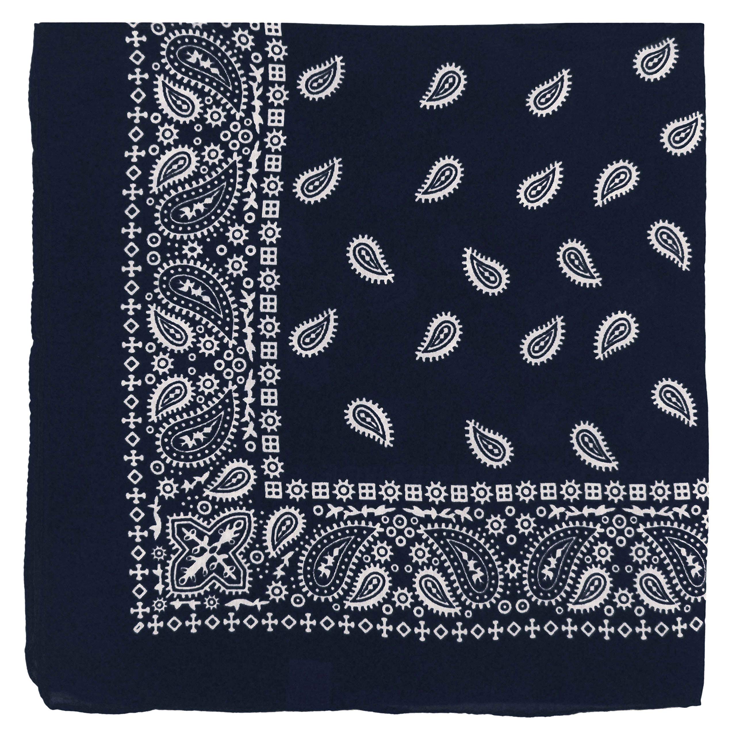 Navy Blue Large Paisley Bandana Bikers Head Scarf Soft Lightweight 24" X 24"