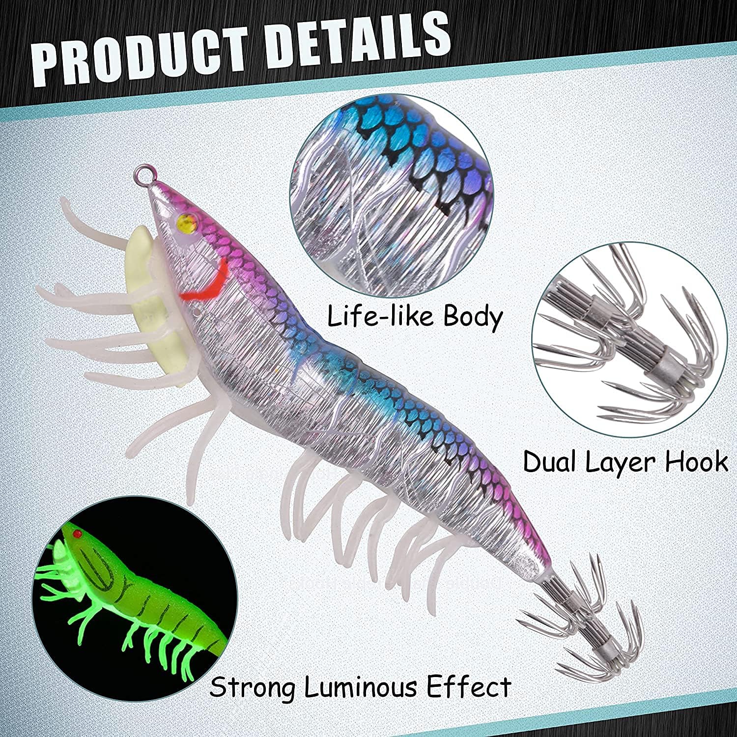 Luminous Artificial Shrimp Squid Jigs Fishing Jig Lure 8PCS Saltwater Fishing Bait Set - Image 3