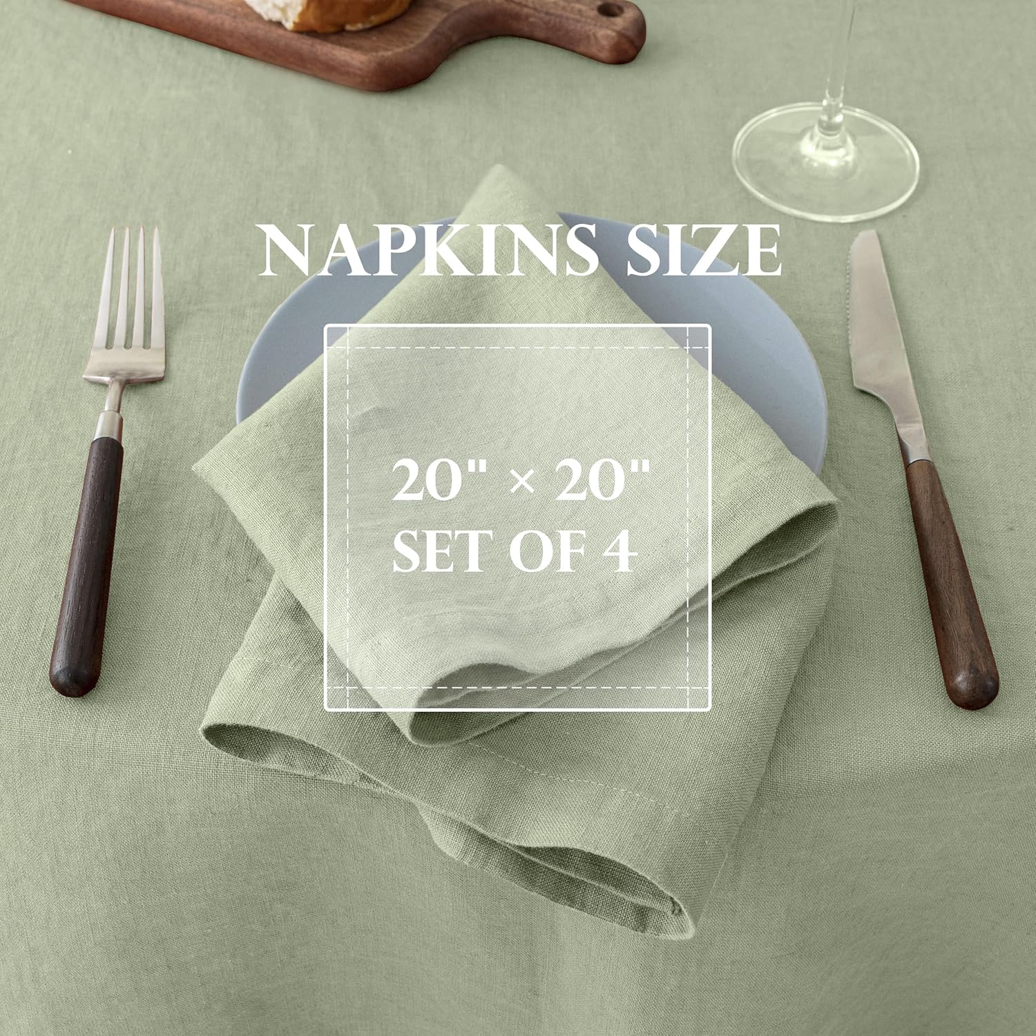 Linen Dinner Napkins 20 x 20 Inch - 100% Pure French Linen Cloth Napkins Stone Washed Eco-Friendly & Soft - Set of 4 (Sage Green, 20 x 20 Inch)