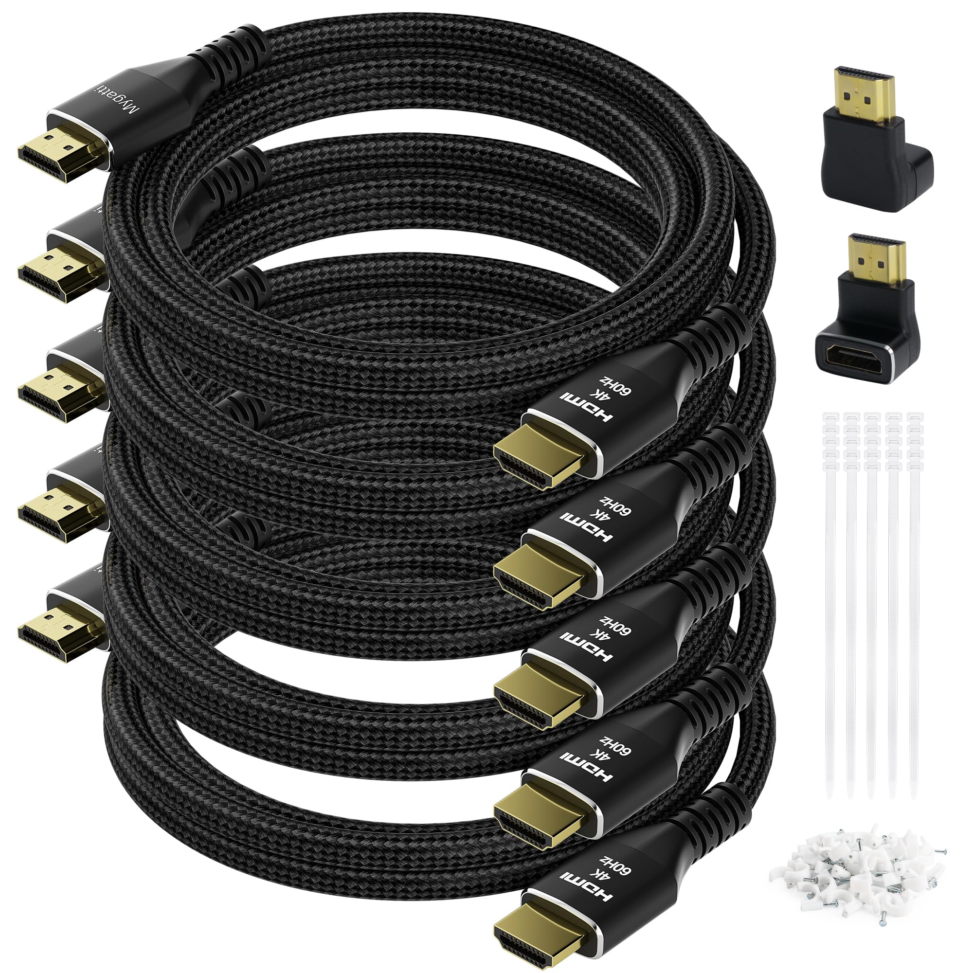 Mygatti 4K HDMI Cable 2 meters/5 Pack,Ultra HD HDMI 2.0 Cable,Nylon Braided jacket & Gold-Plated Connectors,4K@60Hz,2K,1080P