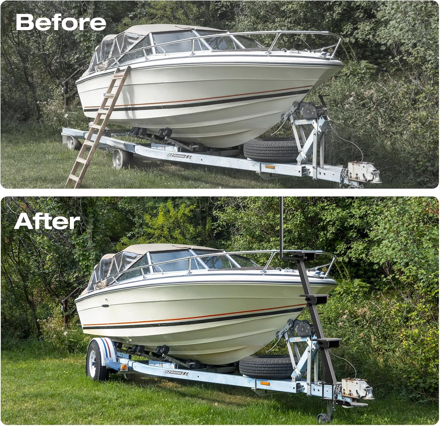 Heavy Duty Boat Trailer Steps, 500lbs Load Capacity Non-Slip Boat Ladder with Long Handrail, Universal Fit with 3 Mounting Angle Options, Anti-Rust and Anti-Corrosion for Deep V Bass Boats(4 Step)