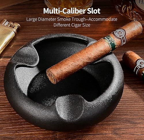 Miniatura 2 de Ceniceros de cigarros de cerámica para exteriores e interiores con 3 soportes para puros para hombres de lujo (negro escarchado)