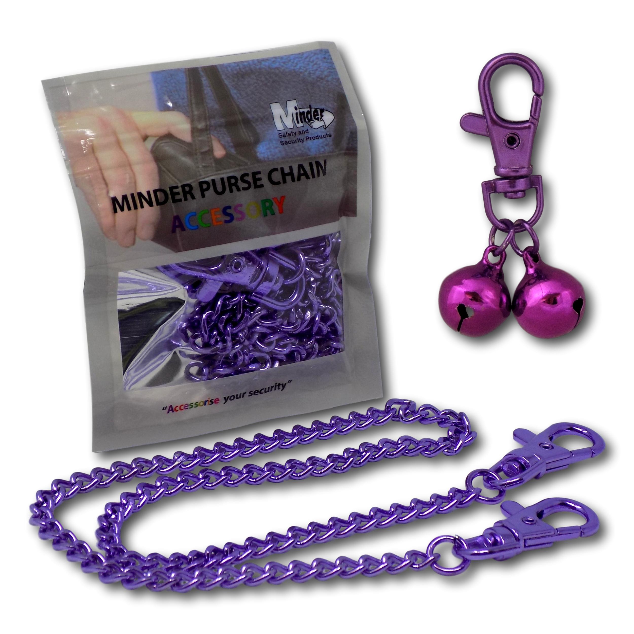 Minder Purple With Chain Bell Accessories Handbag Purse Keys Wallet Phone Theft Pickpocket Holiday Twin Security Alarm Bells Attachment (Purple With Chain)