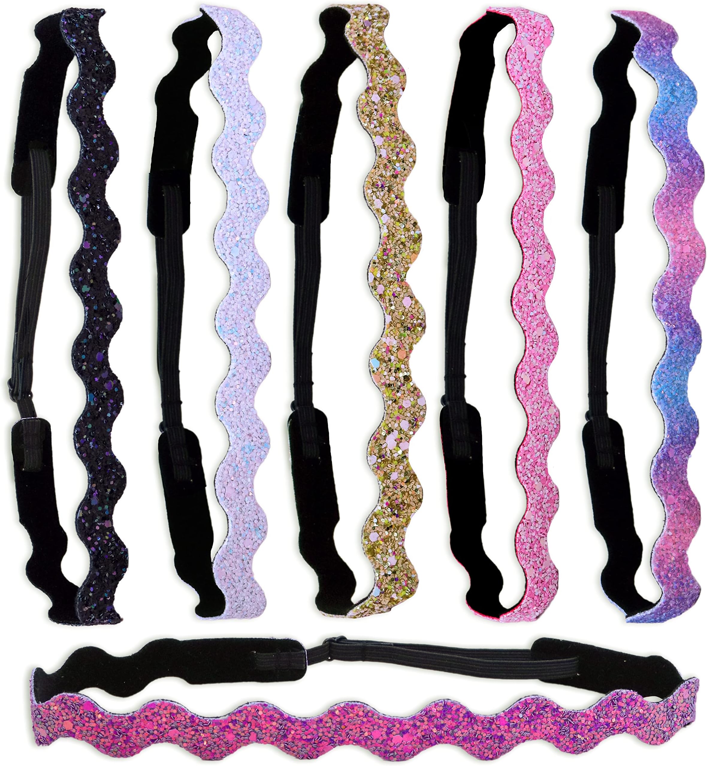 6 Adjustable Thin Glitter Sport Headbands for Girls