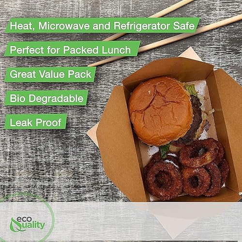 Miniatura 3 de Recipientes de comida para llevar de 45 onzas, cajas de papel kraft marrón para llevar al microondas, resistentes a fugas y grasa, contenedores para