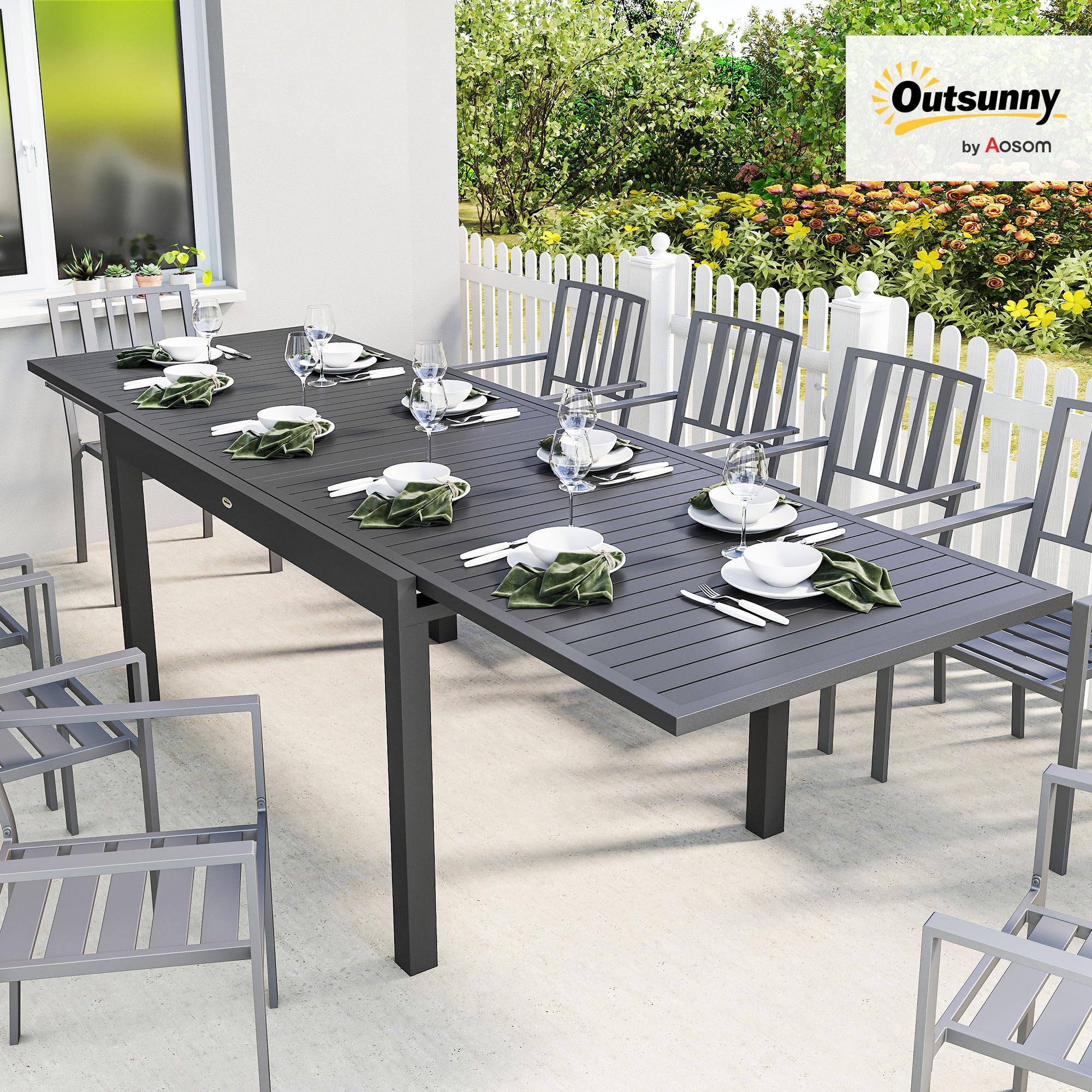 Outsunny Table de Jardin Extensible Aluminium 135-270cm 6-10 Personnes Gris Anthracite