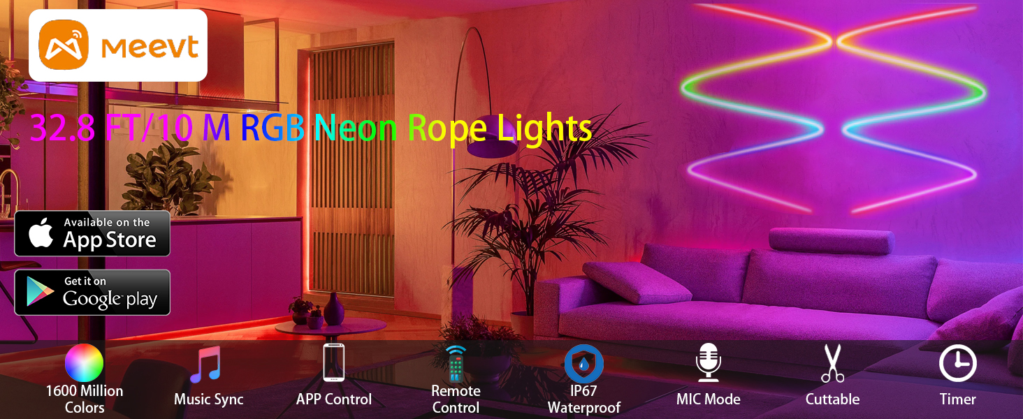 Image of 32.8Ft RGB Neon Rope Lights, 720 LEDs 24V Side-Emitting LED Strip Lights with App and Remote Control, 360 Bendable Flexible DIY Neon Sign Lights with Music Sync for Bedroom, Patio, Gaming Room