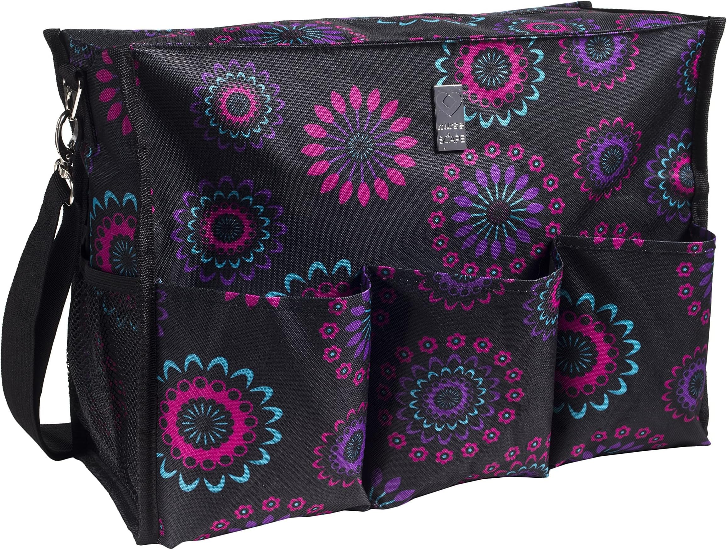 Wheelchair Bag for Back of Chair w/ 5 Exterior & 5 Interior Pockets - Perfect Carrier Bag for Newspaper, Medical Paperwork, Blanket for Most Electric, Manual or Power Wheelchairs (Purple Circle)