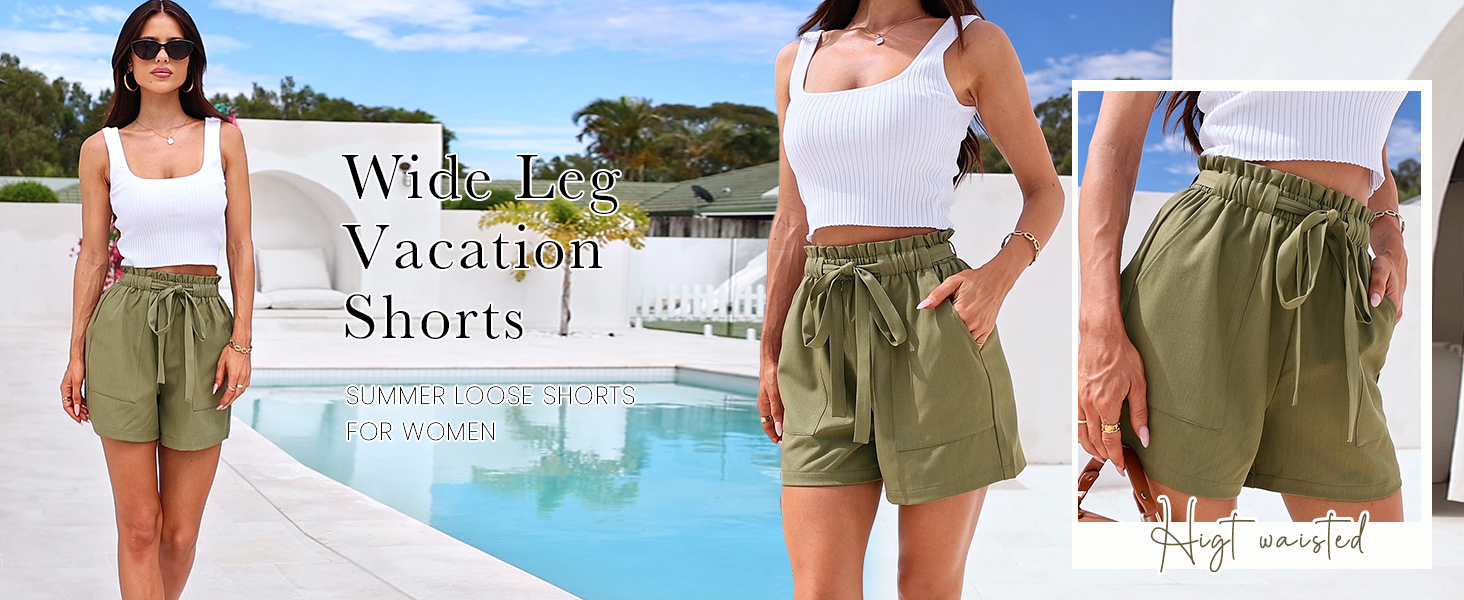 PRETTYGARDEN Summer Shorts for Women Casual Ruffle Drawstring High