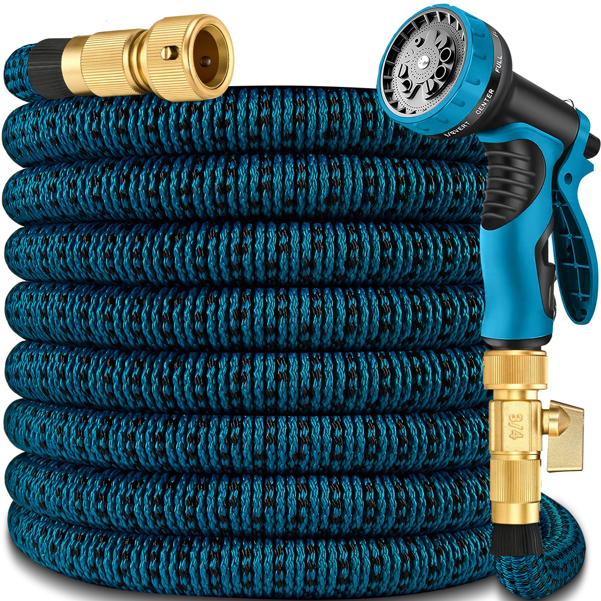 Flexibler Gartenschlauch 150 ft/45m, Strapazierfähiger 5 lagiger Latex Wasserschlauch 3/4 Zoll &1/2 Zoll Metallanschlüsse,3750D-Gewebe,knickfrei, Garden Hose Schlauch mit 10-Funktions-Spray für Garten