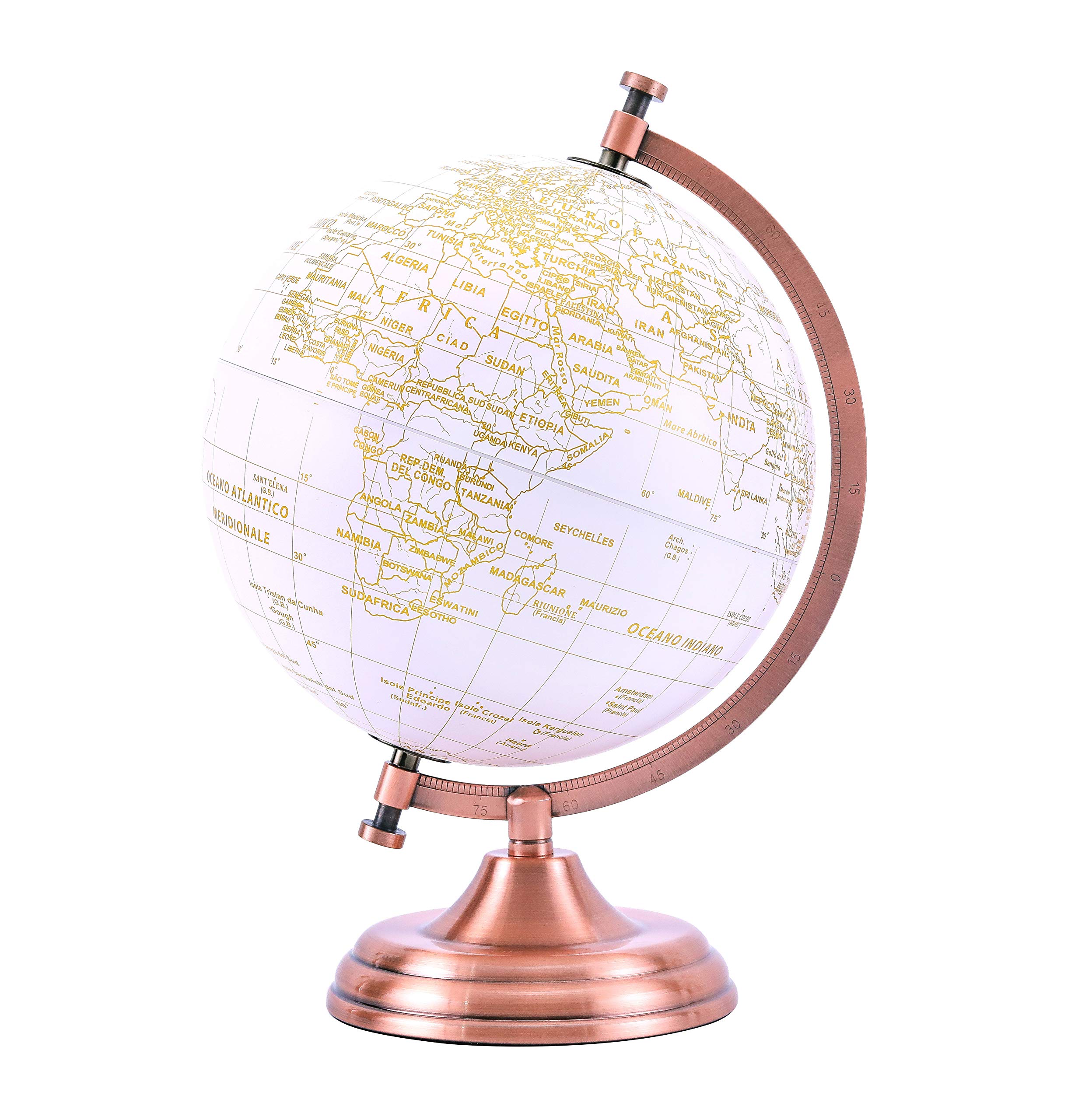EXERZ 20cm Globe d'or Couleur Métallique - Décoration De Bureau Éducative, Géographique Et Moderne - Arc Et Base En Métal, Revêtus De Couleur Dorée