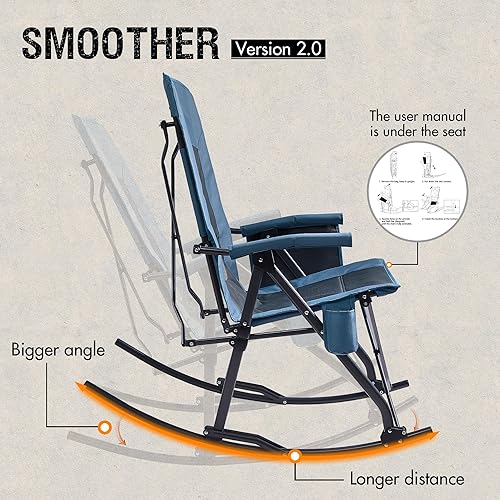 Miniatura 7 de PORTAL Silla mecedora plegable de gran tamaño, portátil, para exteriores, con respaldo alto, reposabrazos duros, bolsa de transporte, soporta 400