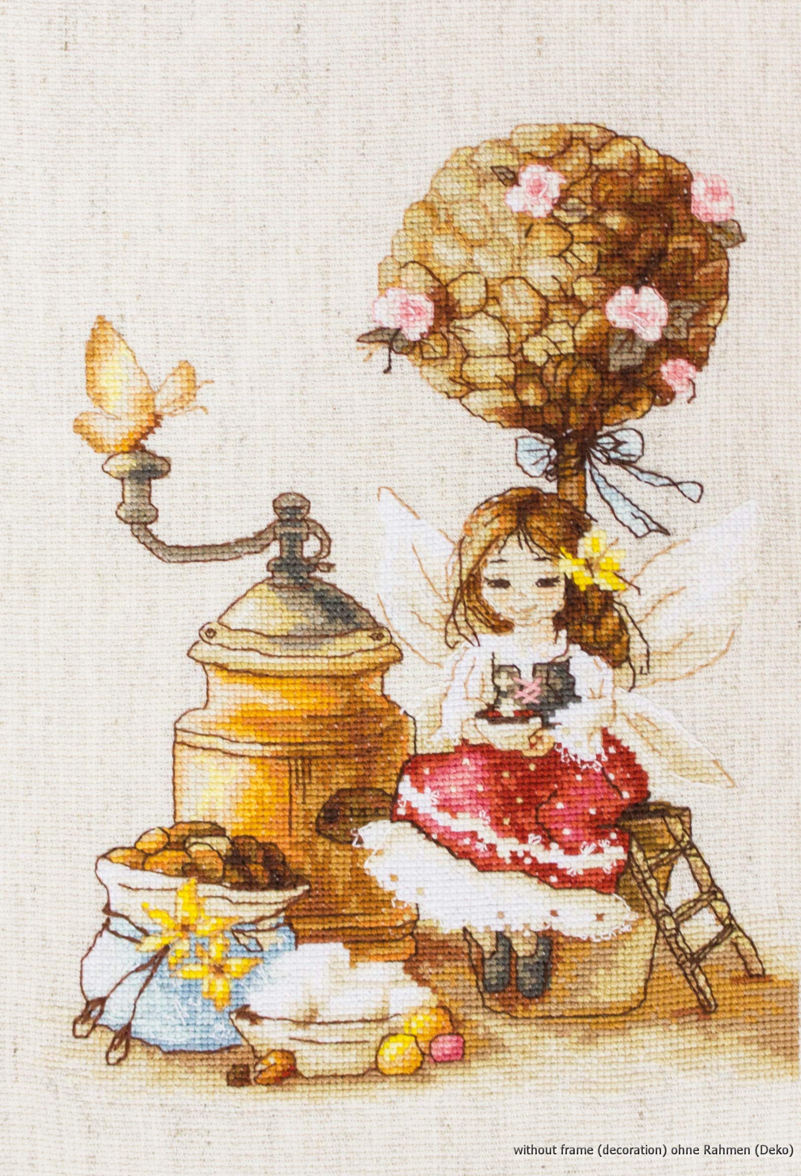 Luca-S B1132 Coffee Fairy Cross Stitch Kit Cotton, Multicoloured, 18 x 23.5 cm