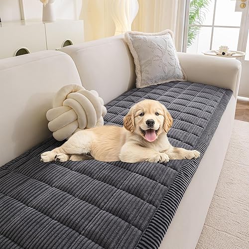 MYSKY HOME Funda de sofá lavable para perros, funda de sofá para perro, lavable, antideslizante, protector para 2 cojines y sofás (gris oscuro, 27.6