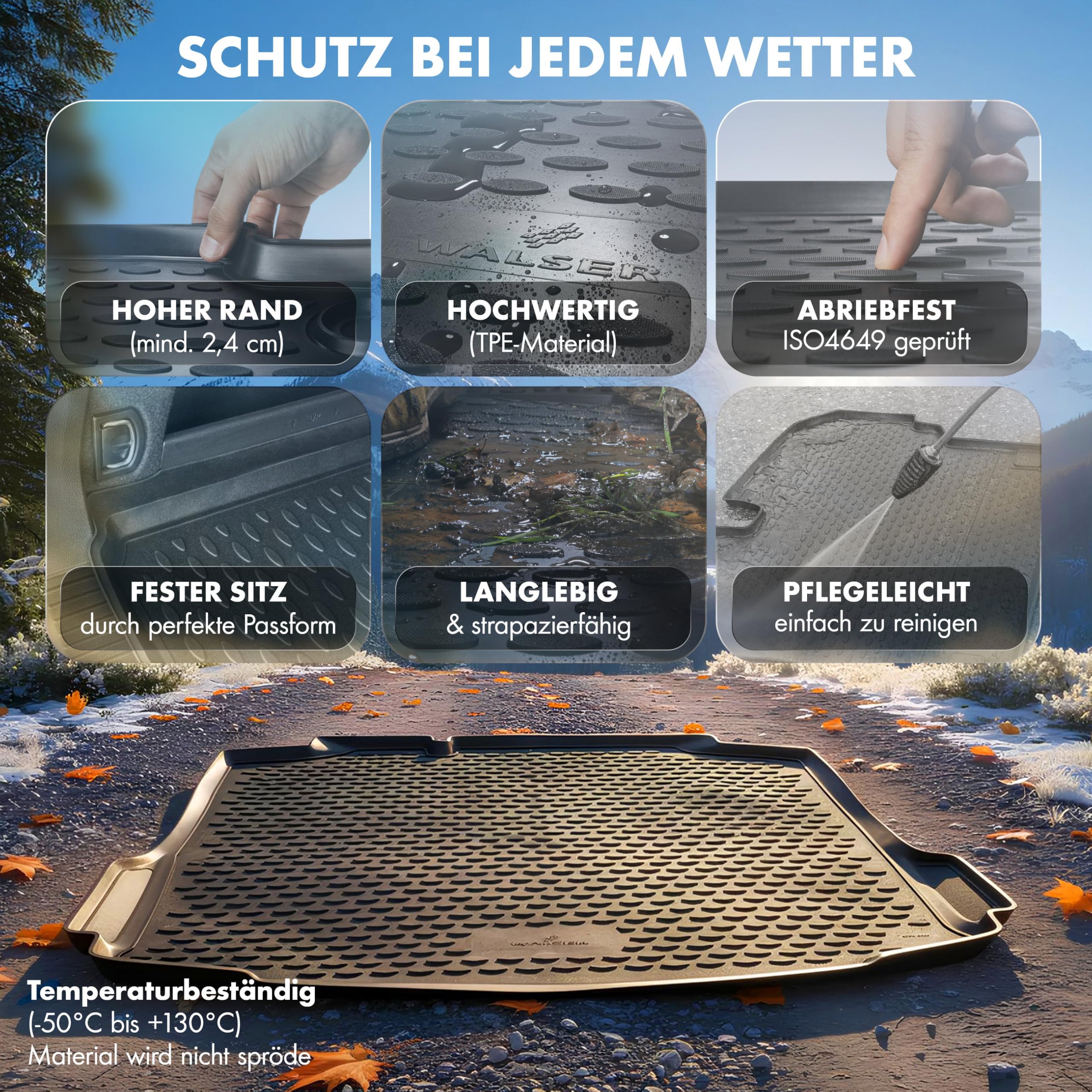 WALSER XTR mata do bagażnika do VW Tiguan Plug-In-Hybrid (PHEV) 2020, dolna podłoga ładunkowa, 100% dopasowana mata antypoślizgowa do samochodu, mata ochronna do bagażnika, gumowe maty samochodowe