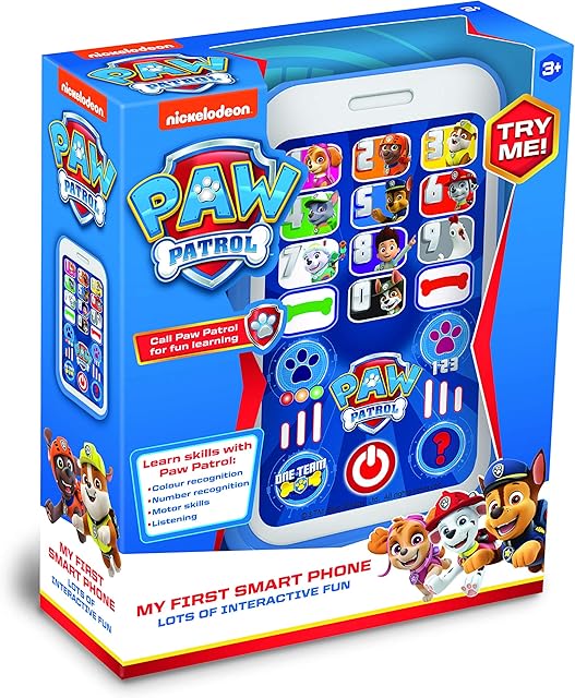 Paw Patrol Toys PAW01 Paw Patrol My First Smart Phone Toy for Kids-Helps Child Development, Recognition, Listening and Motor Skills-Features Fun Interactive Activities, 3+ Years, Blue / White