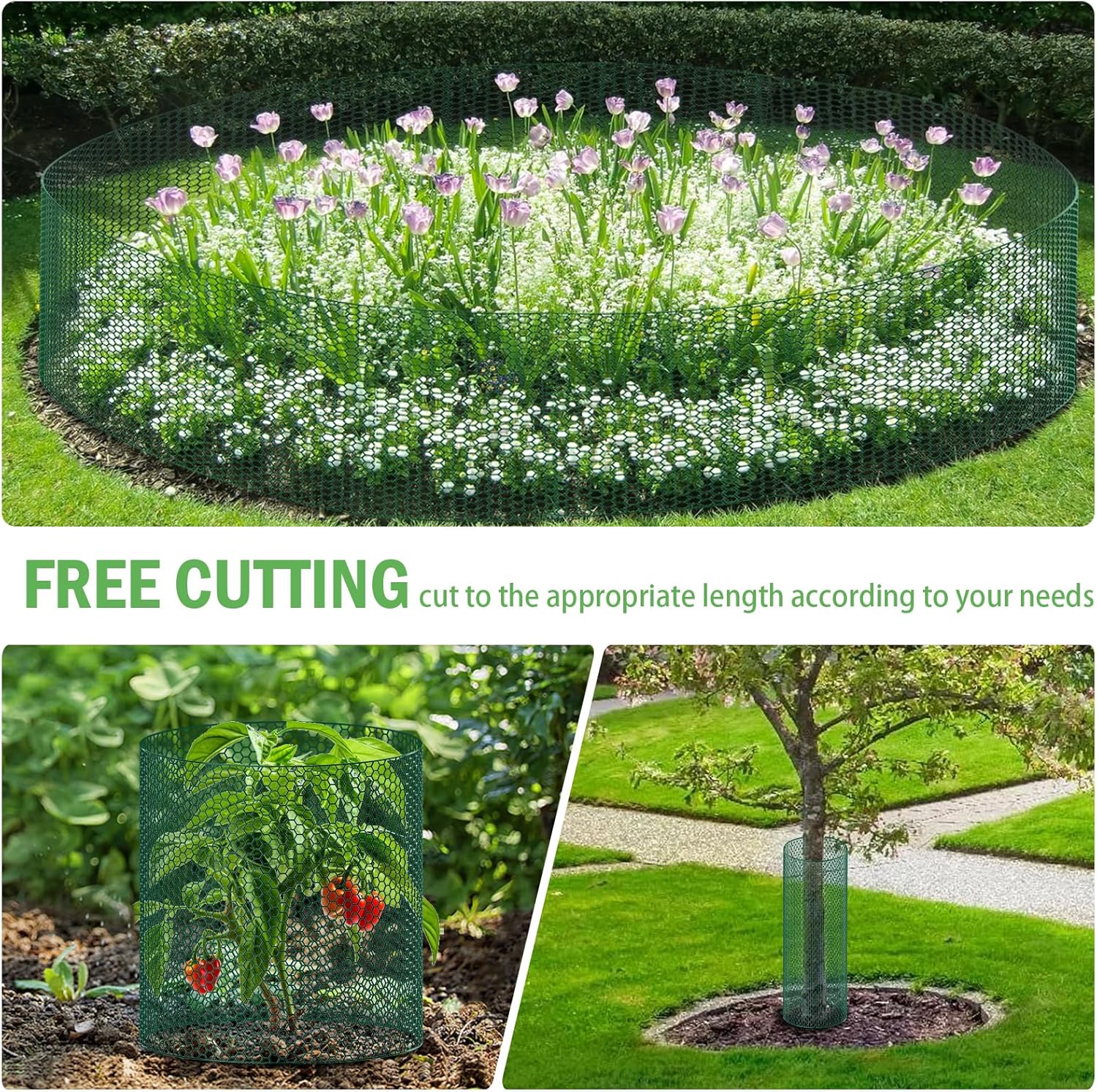 40Ft x 16In Plant Protectors from Animals, Plant Cages for Outdoor Plants, Free-Cut Wire Plant Protector, Plant Cover Chicken Wire Fencing with Ground Stakes & Ties to Keeping Bunny Animals Out