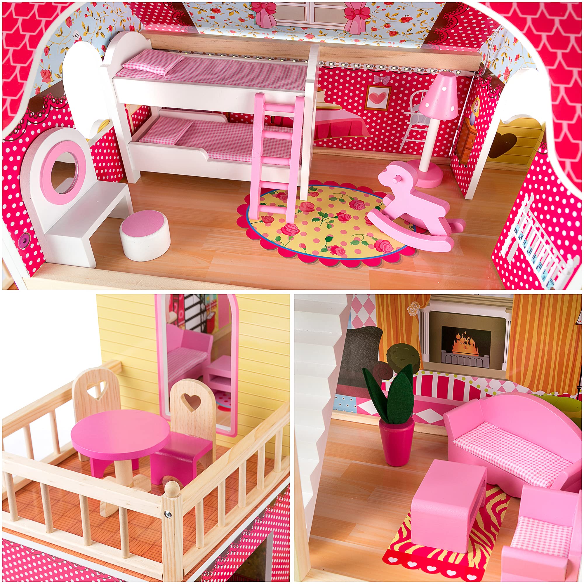 Kinderplay Large Wooden Dolls House with Furniture and Accessories