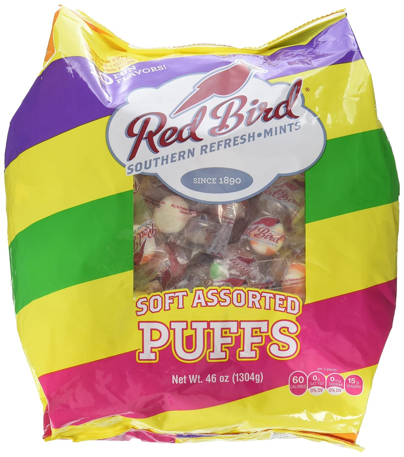 Red Bird Assorted Soft Puffs Mints 240 Pieces (46 Oz Bag) Made with Pure Cane Sugar Fat Free Gluten Free