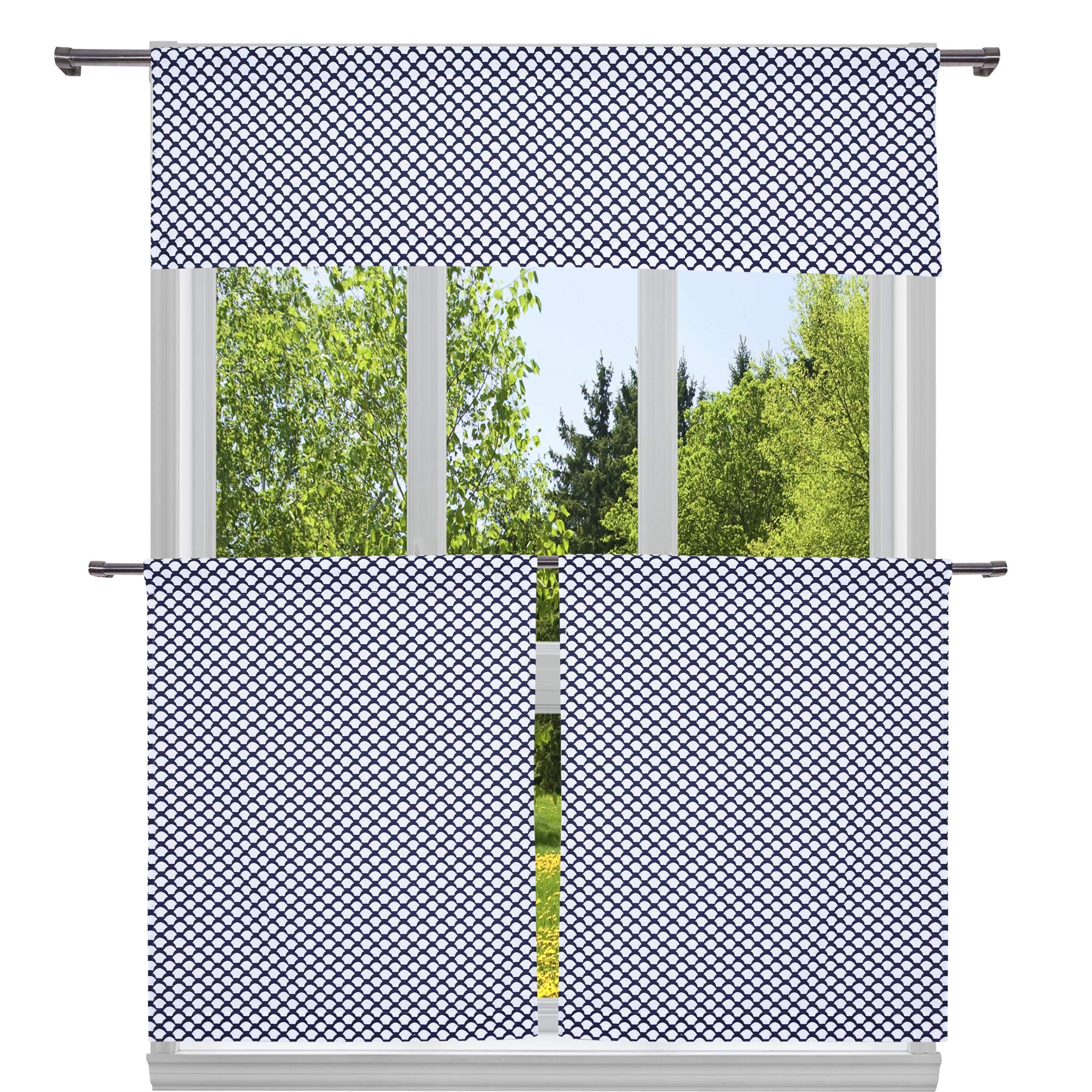 Duck River Textile Medici Print 58 in. W x 15 in. L Kitchen Curtain & Tier Set in Navy