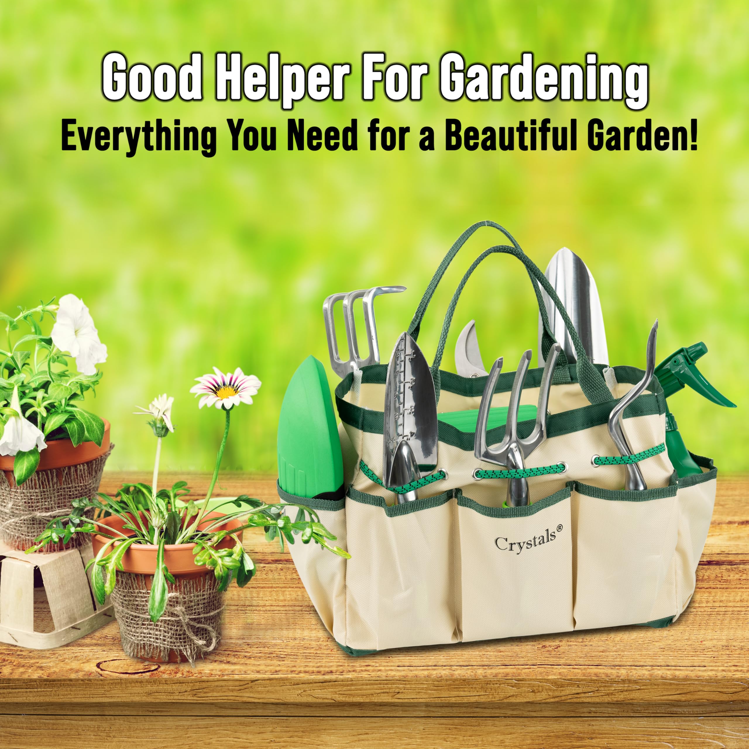 Crystals Gartengeräte-Set - 11-teiliges Gartenwerkzeug-Set mit Aufbewahrungstasche - Gartengeschenke für Frauen & Männer - Garten-Multi-Werkzeuge Geschenkset für Gartenliebhaber