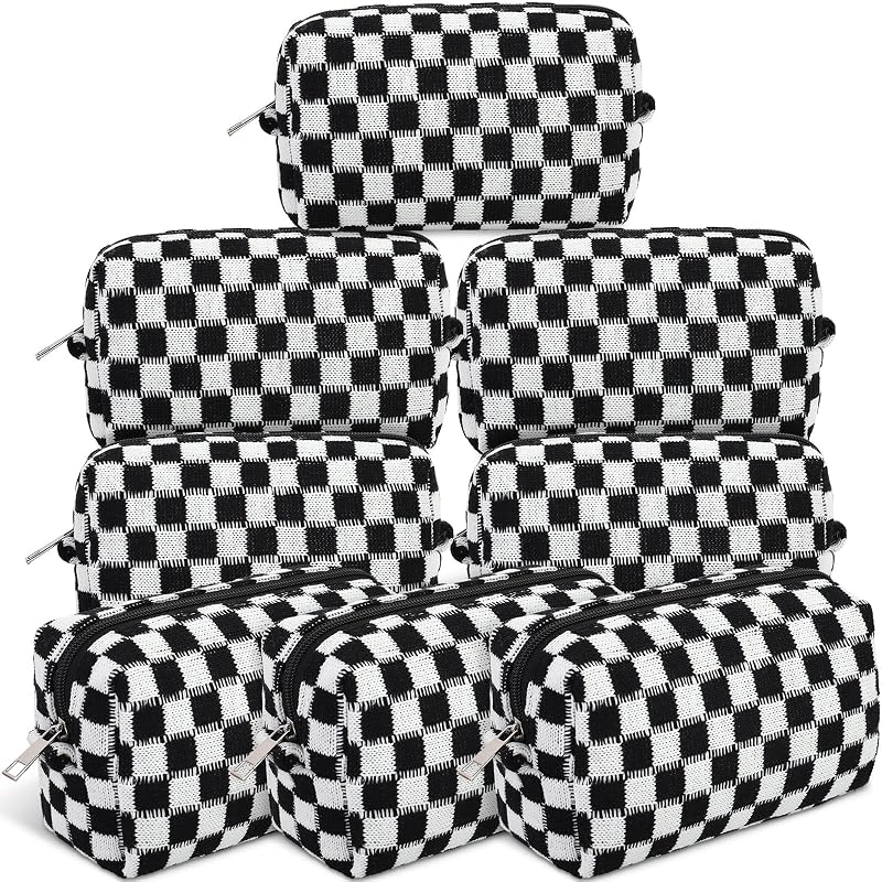 Gilprop Necessaire de Maquiagem Xadrez Preta, Pacote com 8
