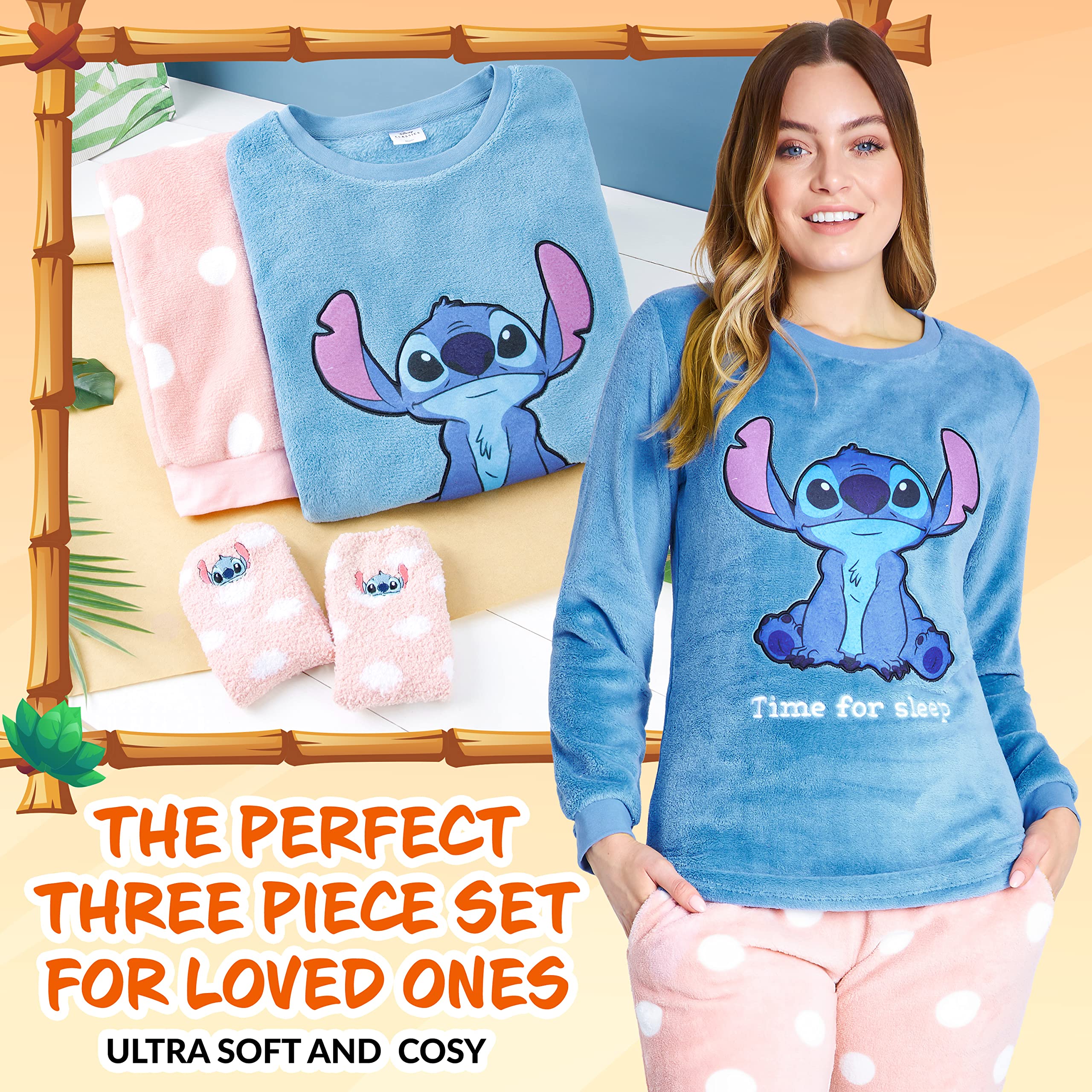 Disney Pigiama Donna Invernale in Pile con Calze Stitch Topolino Minnie Baby Yoda