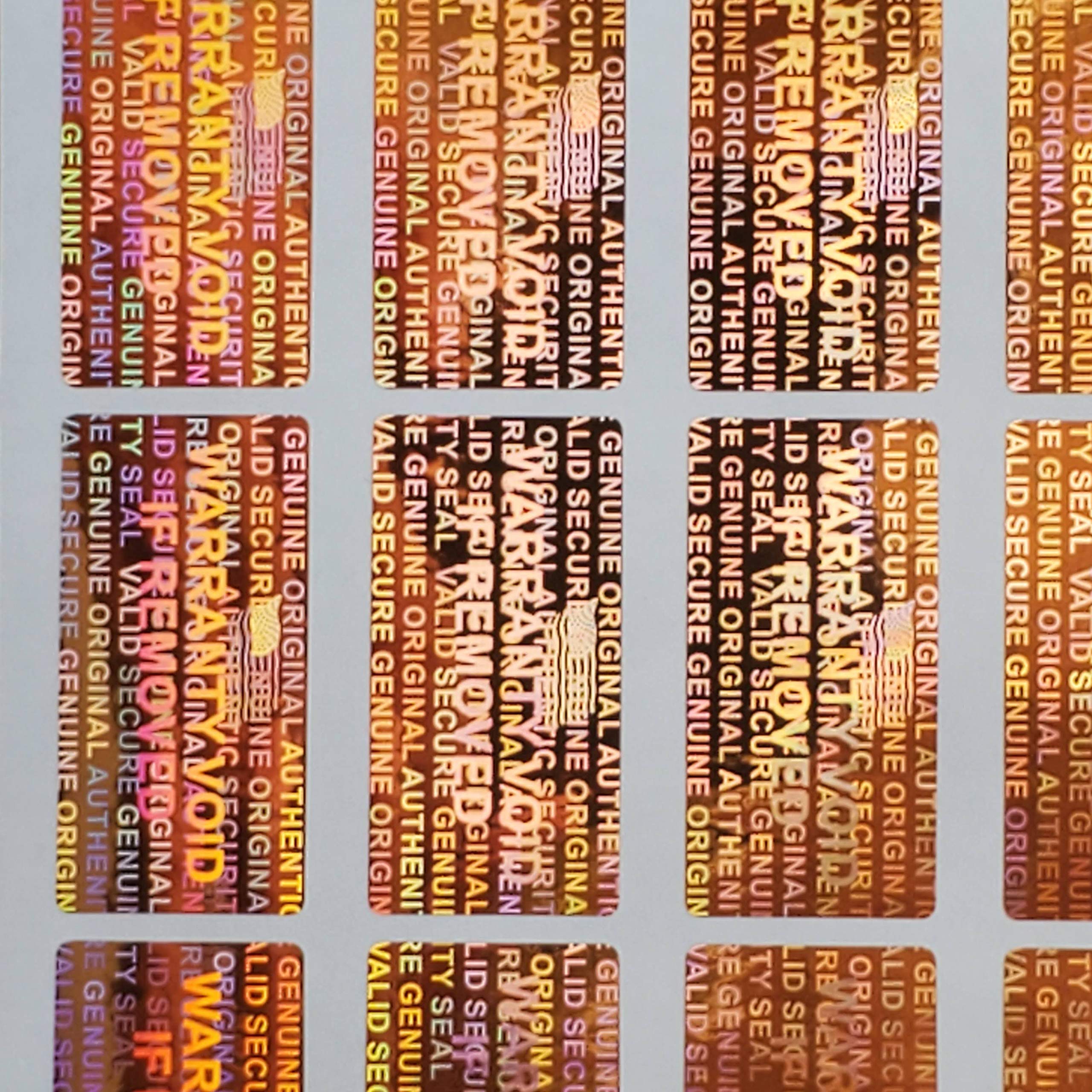 1000 pieczęci zabezpieczających hologram etykiety gwarancyjne widoczne na manipulacje naklejki 15 mm x 30 mm - marka Dealimax (miedź - pomarańczowa)