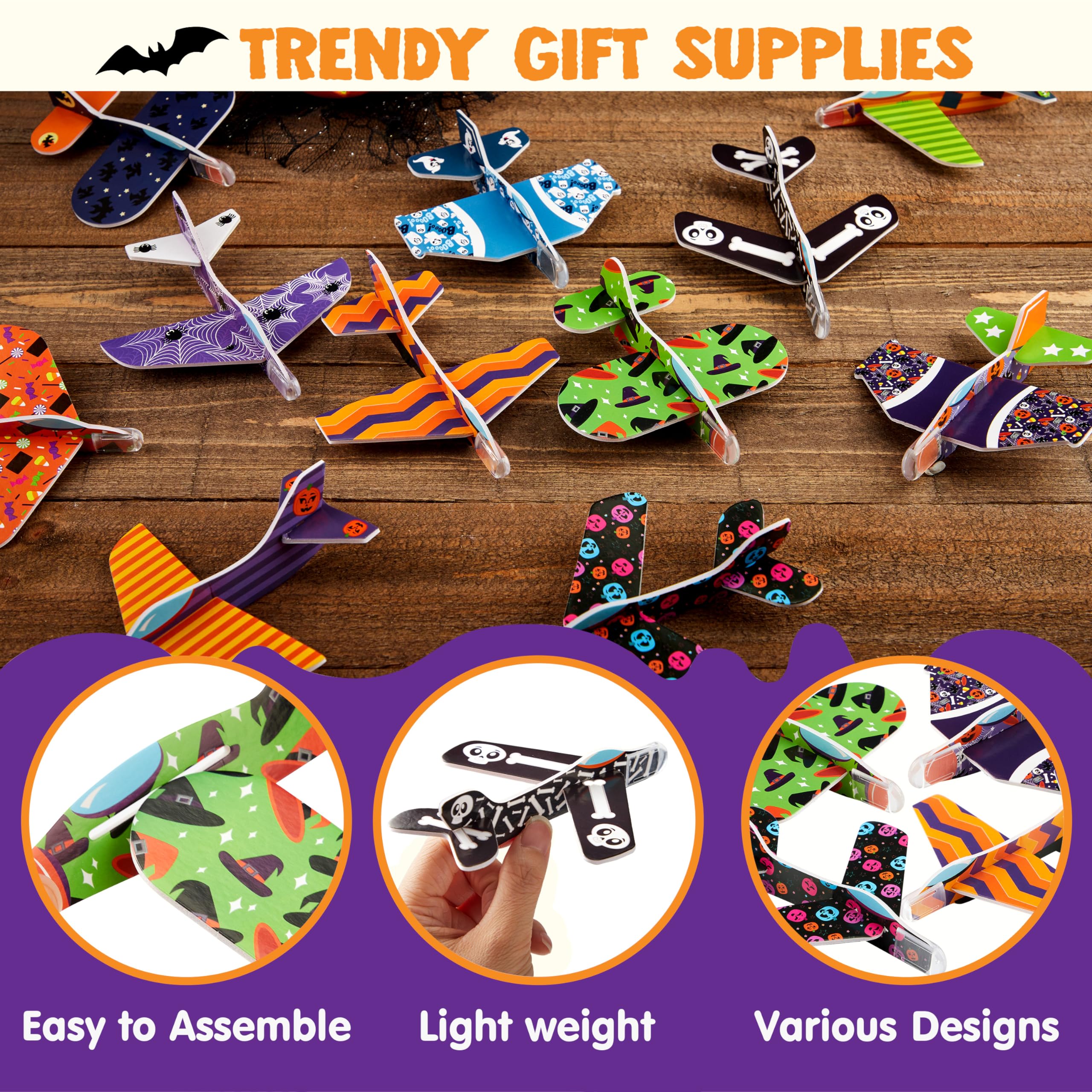 48 aviones planeadores de espuma de Halloween para niños, planeadores de aviones de papel volador, juguetes a granel para regalos de fiesta de Halloween, 12 diseños diferentes de aviones, truco 3