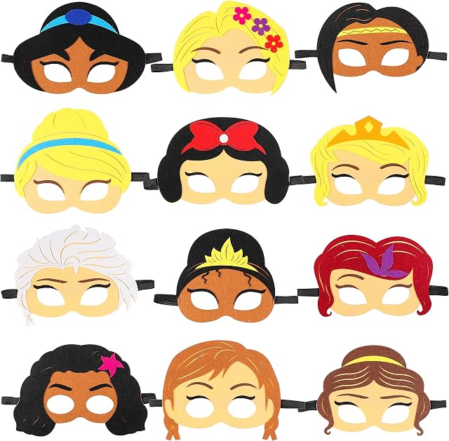 GROBRO7 12 Pack Princess Toy Masks for Little Girls Birthday Party Favors, Queen Costume Mask Cosplay, Party Supplies for Decorations, Pretend Play Accessories, Princess Role Playing Game