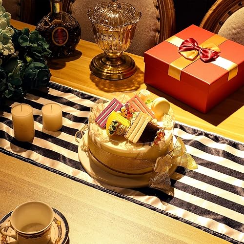 Miniatura 6 de Moukeren 2 caminos de mesa a rayas blancas y negras de 12 x 108 pulgadas, mantel de poliéster moderno a rayas elegantes y clásicas, decoración de