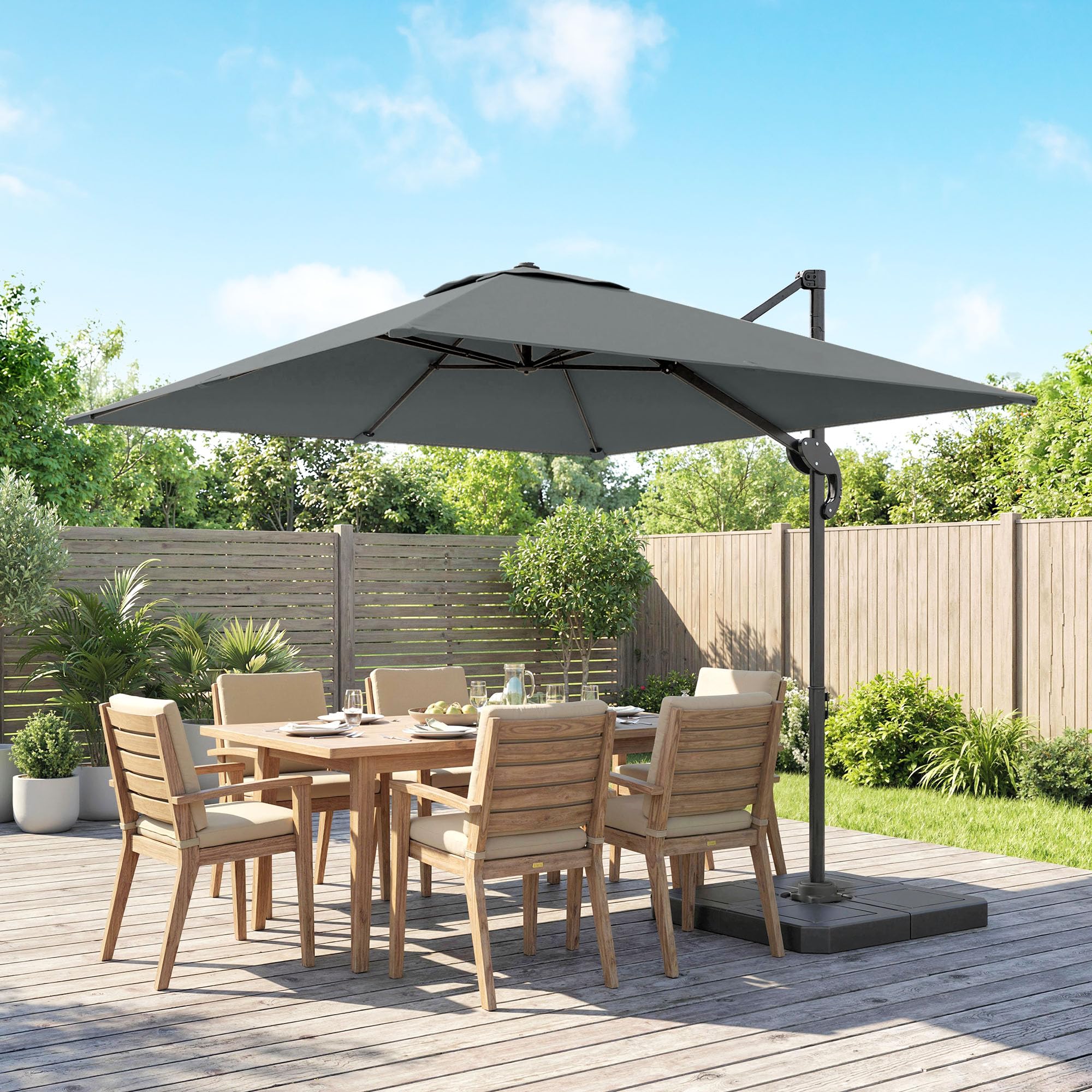 Outsunny Parasol z stojakiem Ø244cm z obciążnikami korbą ciemnoszary