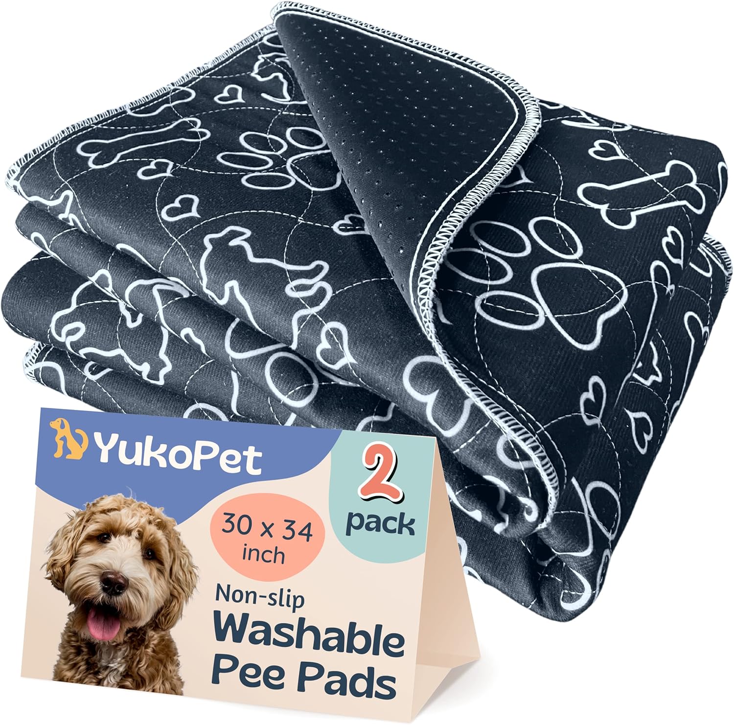 YukoPet Washable Pee Pads for Dogs 30" x 34" 2Pack Super