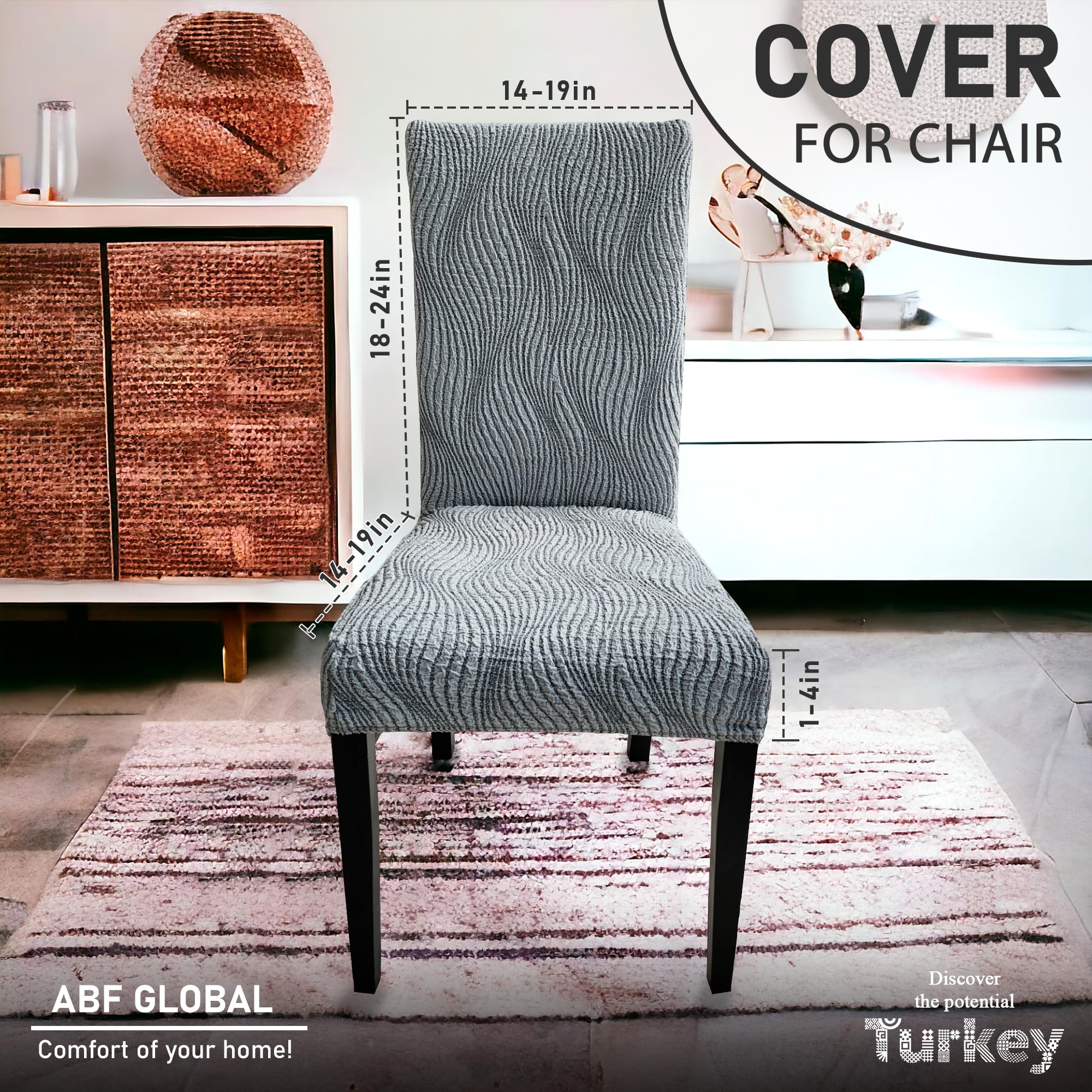 Jacquard Chair Covers for Dining Room - Stretch Slipcover Fit Washable Removable for Kitchen Hotel (6, Grey, Large)