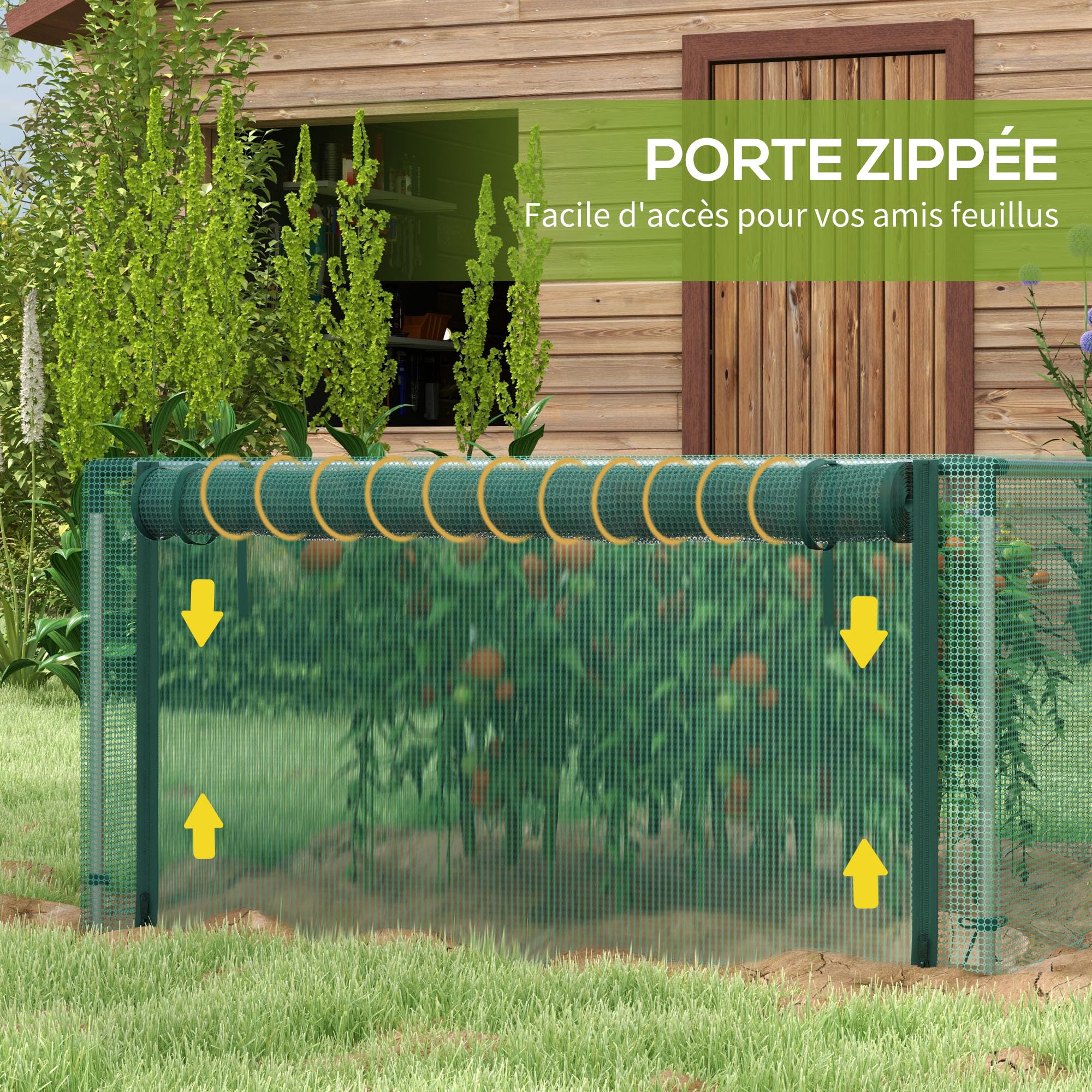 Outsunny Serre de Jardin Serre à Tomates Filet HDPE125 x248 x 62,5 cm | Protection, Porte Zippée Enroulable