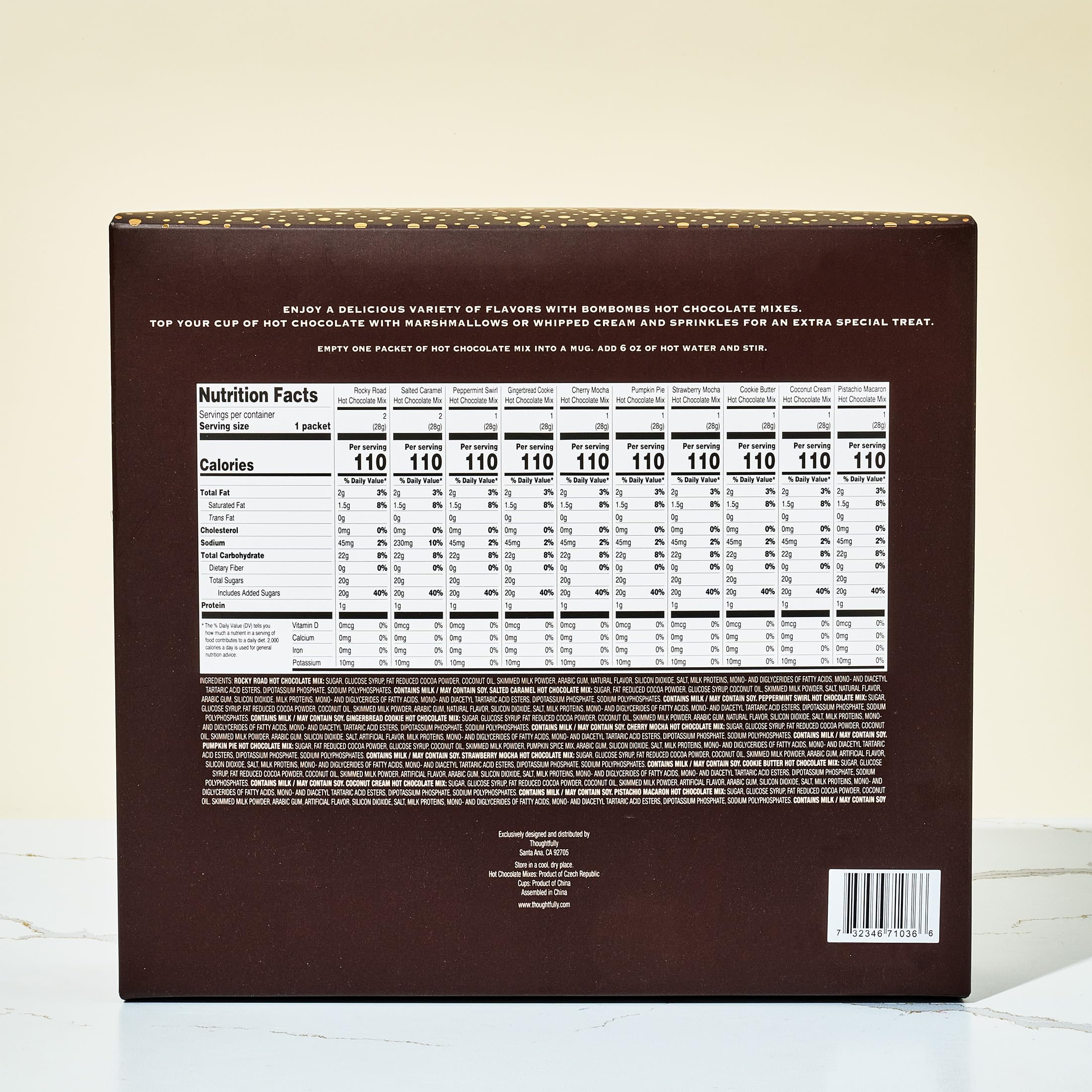 Set regalo di mini cioccolata calda BomBombs in confezione marrone esclusiva, i gusti dessert includono Rocky Road, Cookie Butter, Pumpkin Pie e altro, set da 12