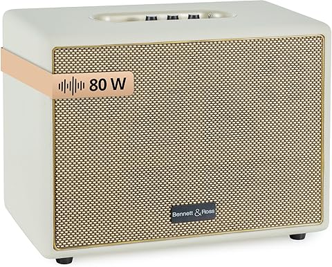 Bennett & Ross BB-880CW Blackmore Giant Altavoz Retro Bluetooth con Aspecto de Cuero - Altavoz Vintage 2X 40W - Entrada USB con Reproductor MP3 - Función inalámbrica estéreo - Auxiliar - Blanco Crema