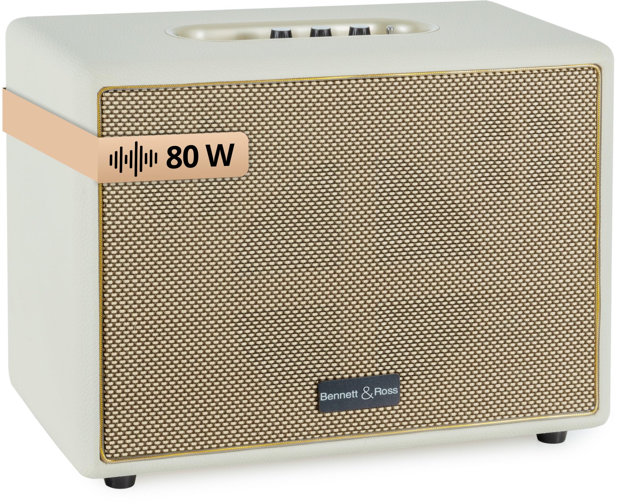 Bennett & Ross BB-880CW Blackmore Giant Haut-Parleur Bluetooth rétro en Cuir - Haut-Parleur Vintage avec 2X 40W - Speaker Entrée USB & Lecteur MP3 - Fonction stéréo True Wireless - aux - Blanc crème