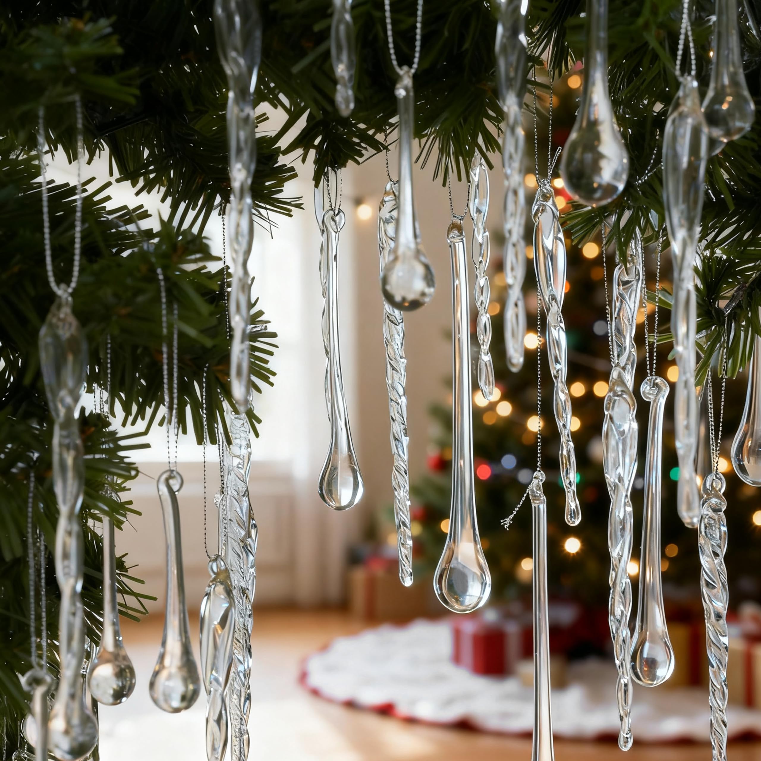 100 Stück handgefertigte Glas-Eiszapfen & Tropfenform, Weihnachtsschmuck
