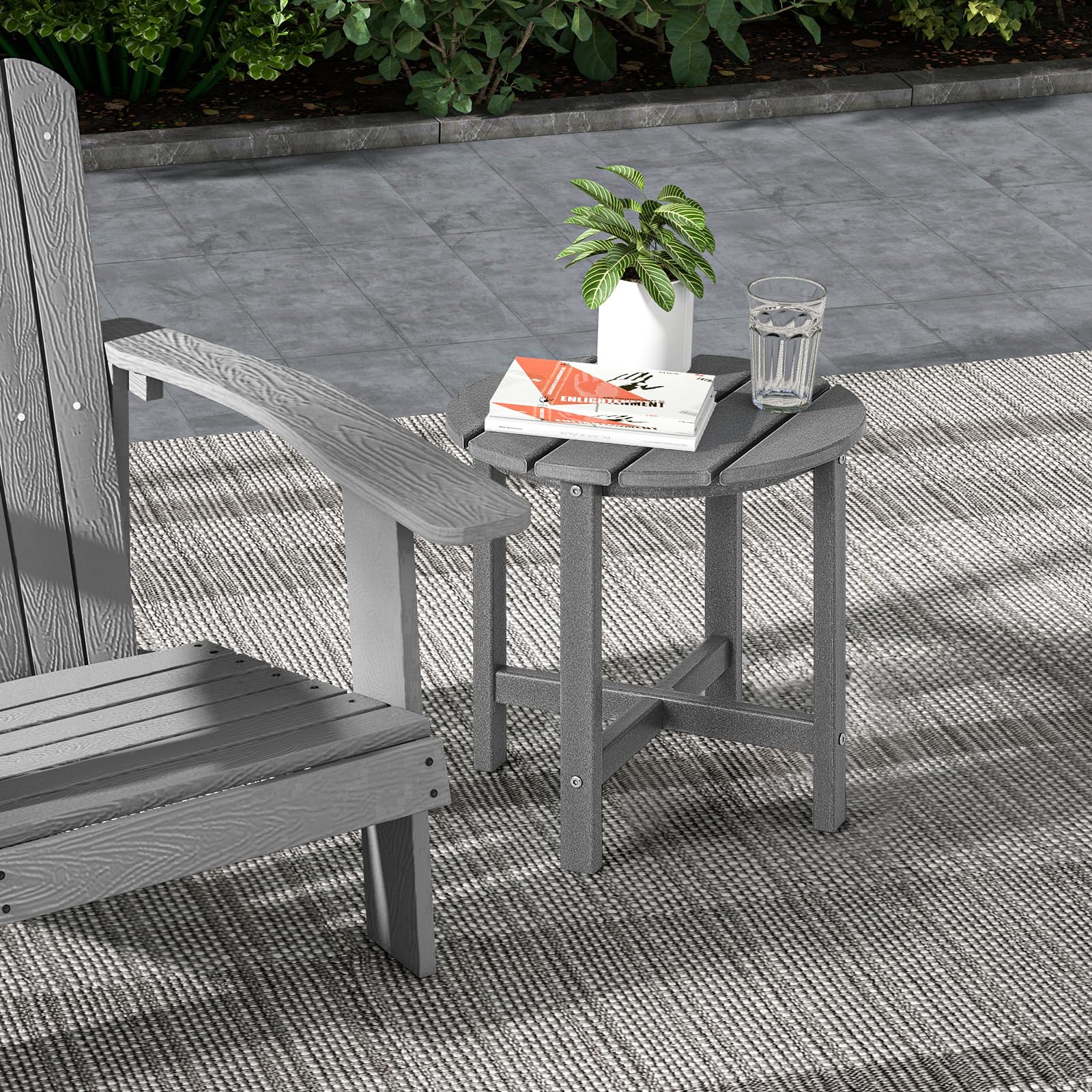 GOPLUS Tuintafel met parasolgat, balkontafel met glasplaat en