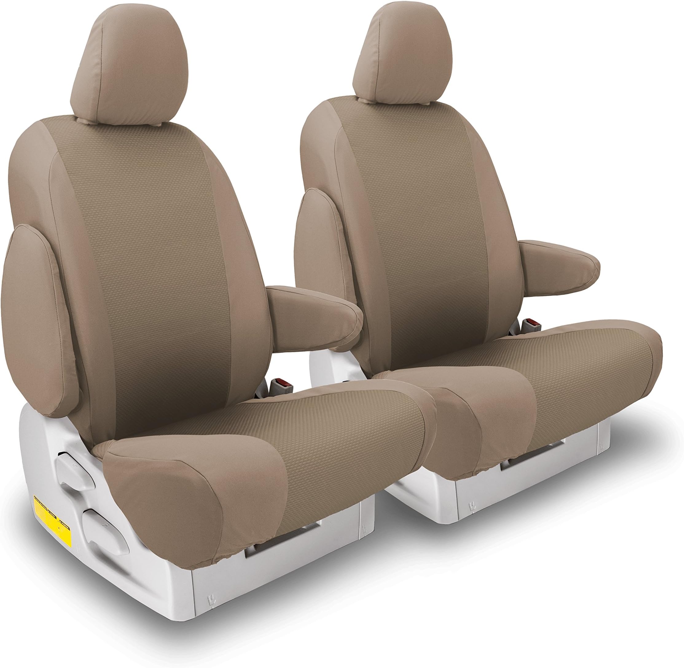 Front Seats: ShearComfort Custom OEM Seat Covers for Toyota Sienna (2006-2010) in Taupe for Buckets w/Inner Arms and Adjustable Headrests and Passenger Seat Fold Flat