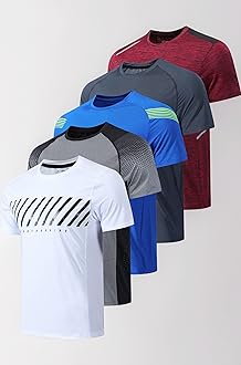 5 Pack Men’s Active Quick Dry Crew Neck T Shirts | Athletic Running Gym Workout Short Sleeve Tee Tops Bulk